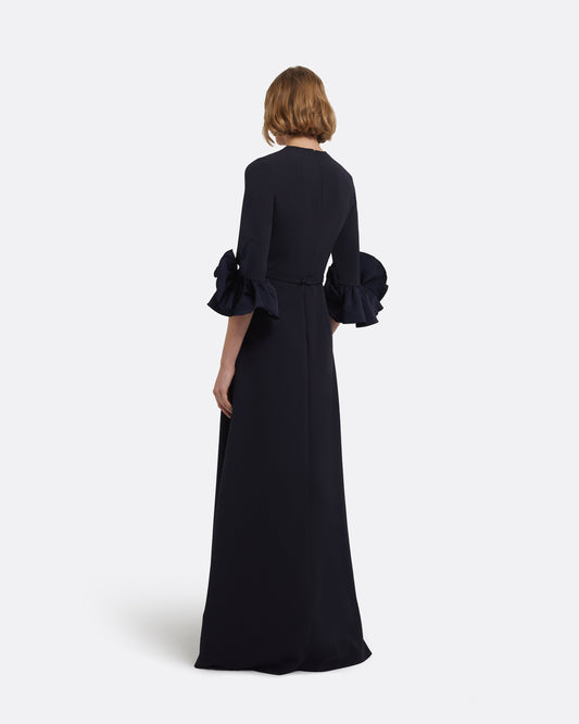 Belen Long Dress in Midnight Navy with Embellished Belt