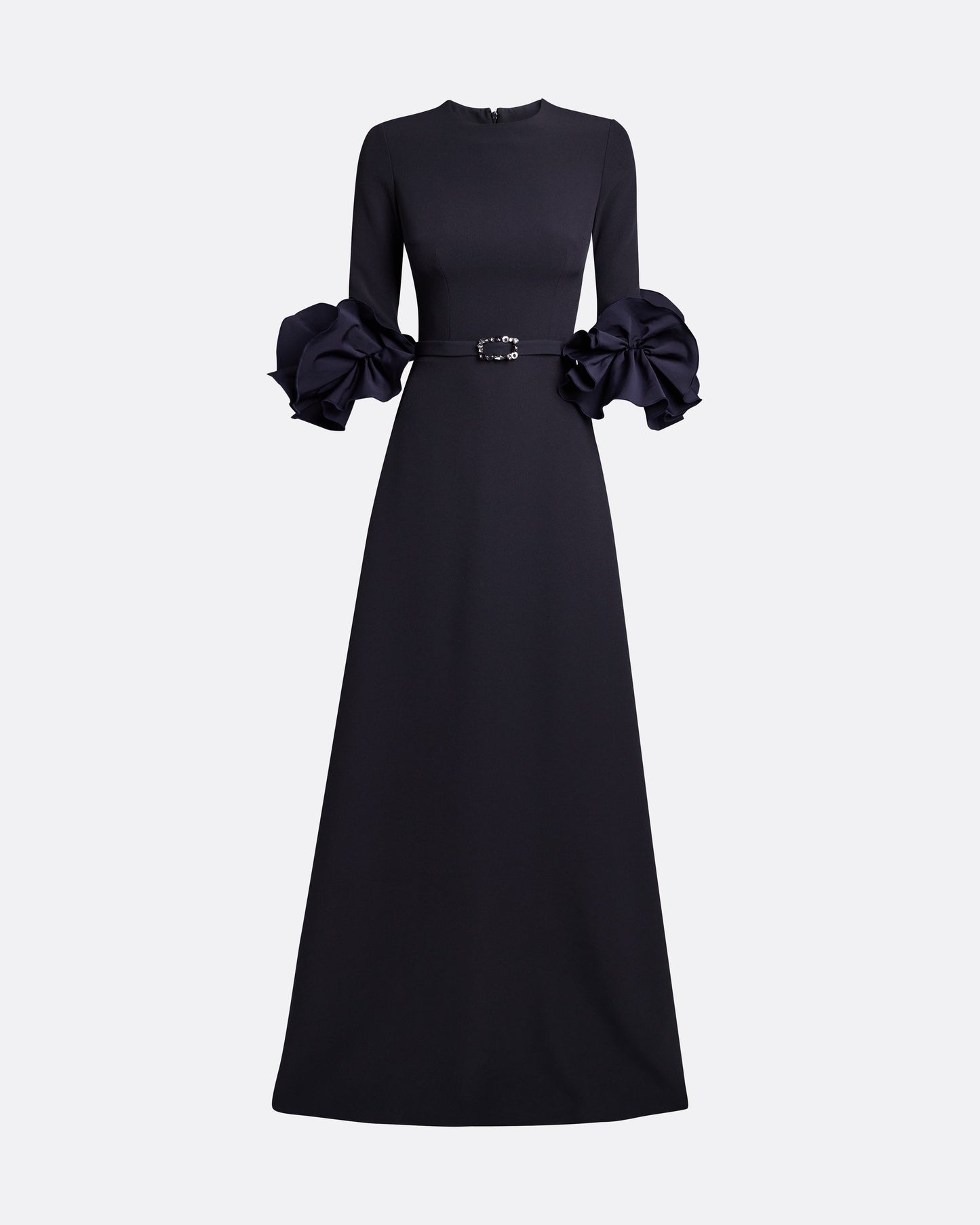 Belen Long Dress in Midnight Navy with Embellished Belt