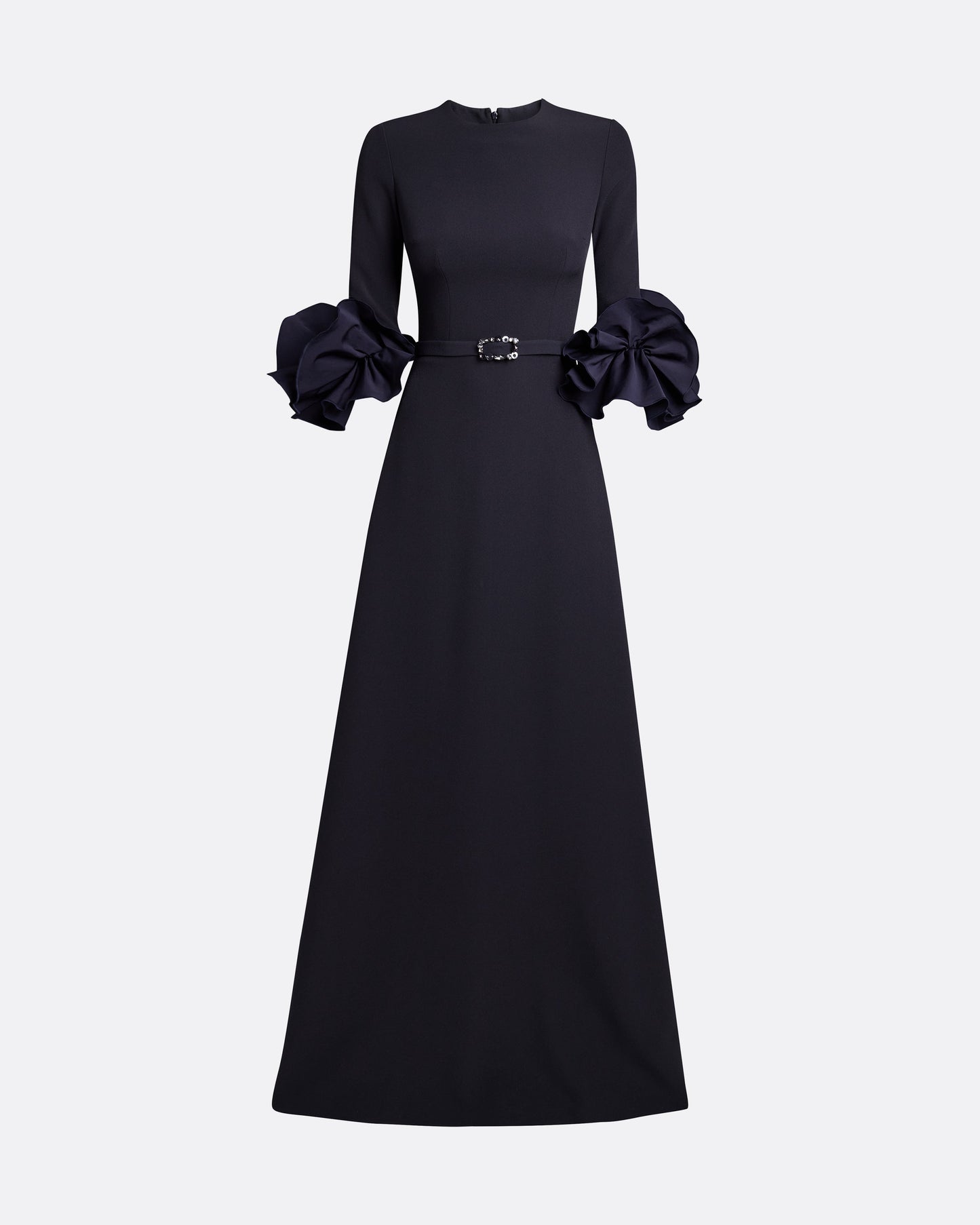 Belen Long Dress in Midnight Navy with Embellished Belt