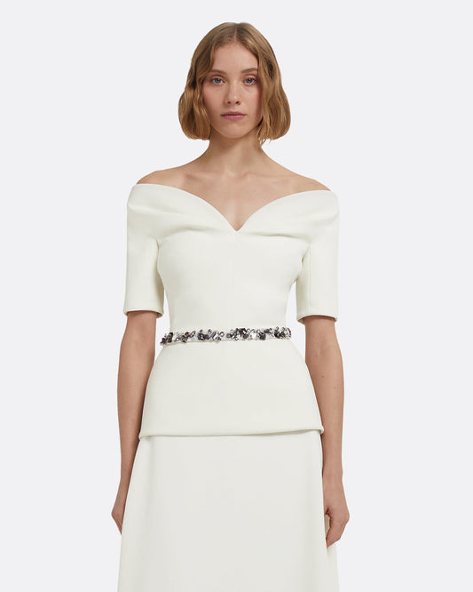 Lyddie Top in Ivory with Embellished Belt