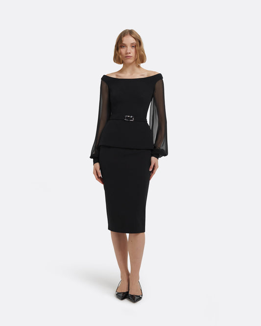 Hokoku Black Pencil Skirt