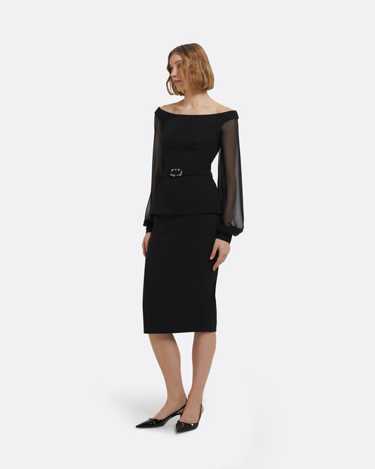 Hokoku Black Pencil Skirt
