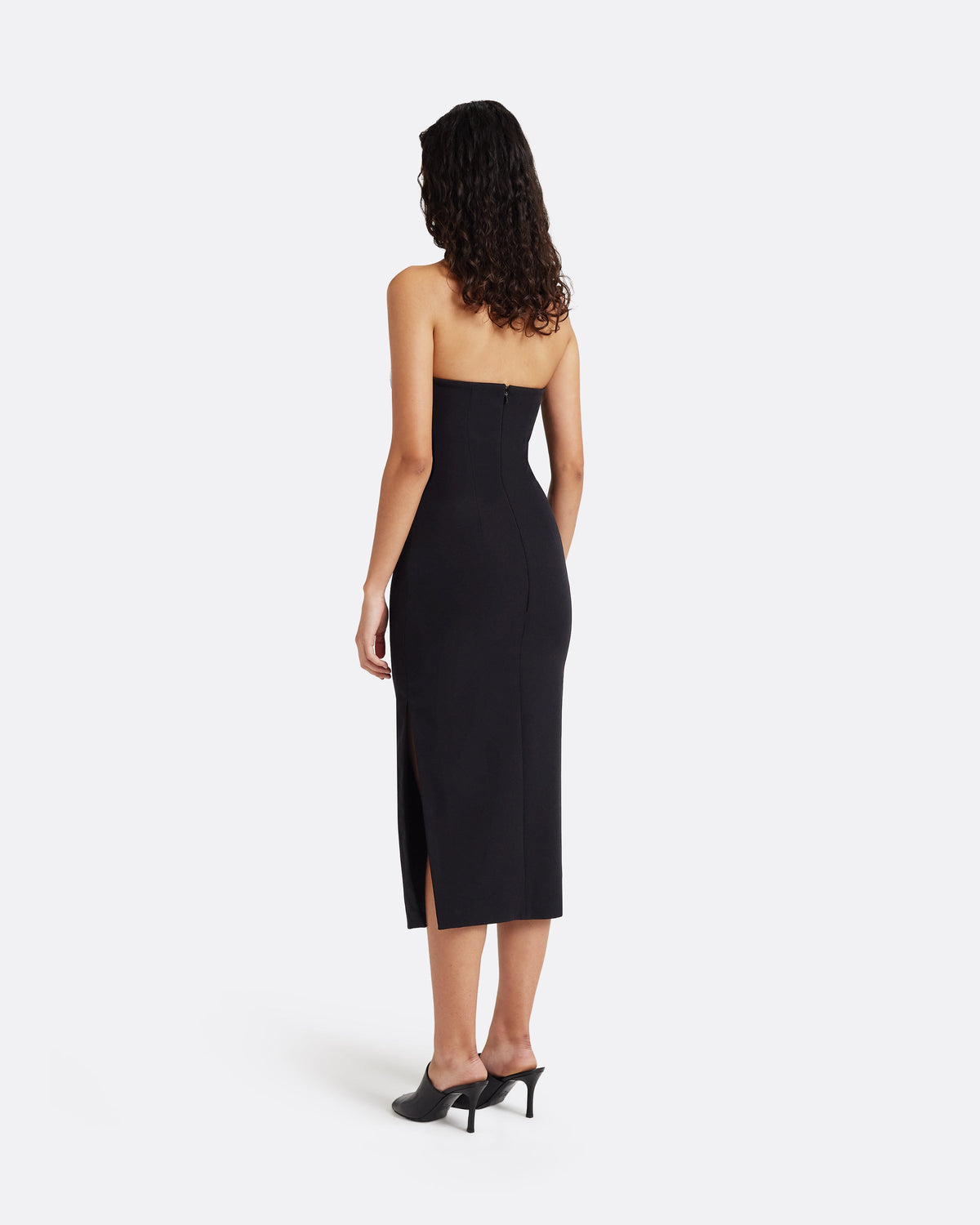 Aerine Midi Dress in Black with Feathers