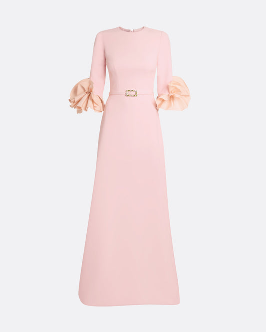 Belen Long Dress in Lychee with Embellished Belt