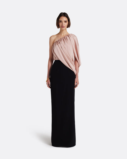 Ines Long Dress in Ballet Pink on Black