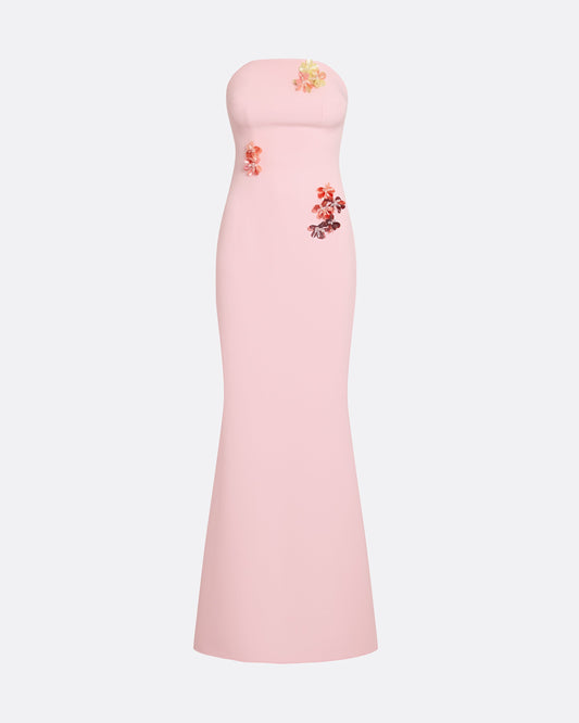 Soshin Long Dress in Lychee with Embroidery