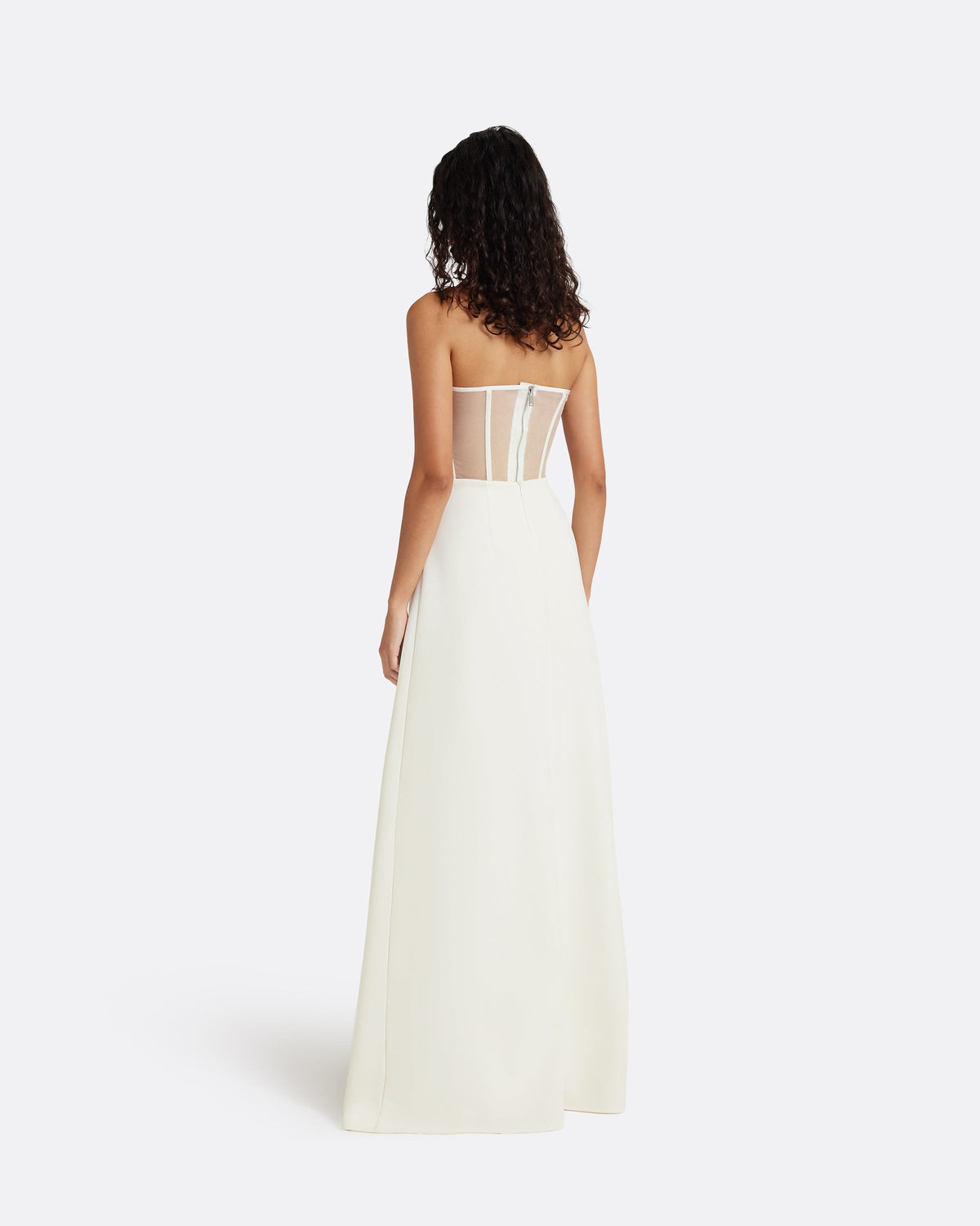 Siena Long Dress in Ivory with Blue Embroidery