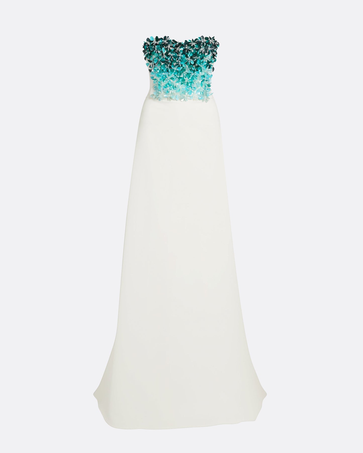 Siena Long Dress in Ivory with Blue Embroidery
