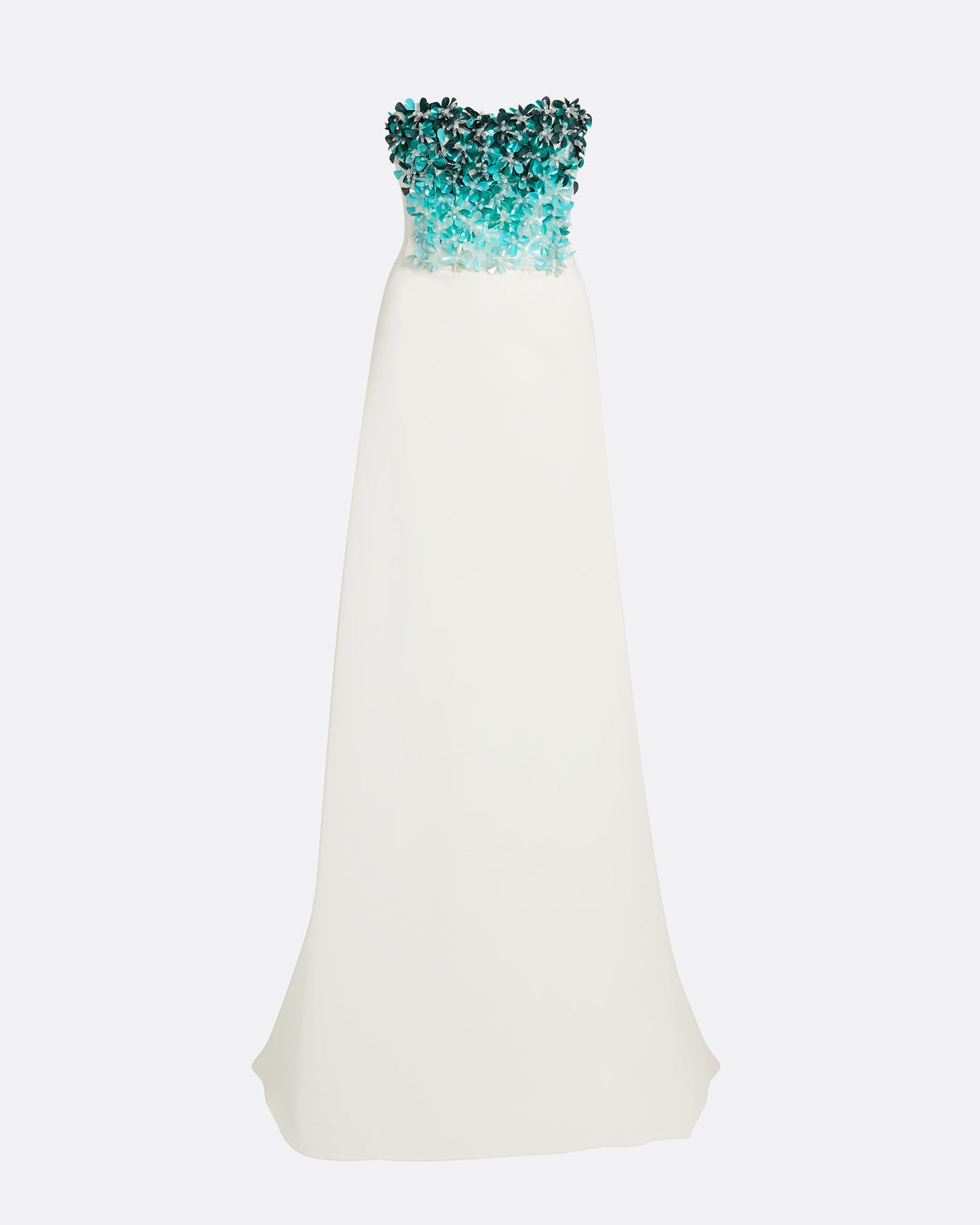 Siena Long Dress in Ivory with Blue Embroidery