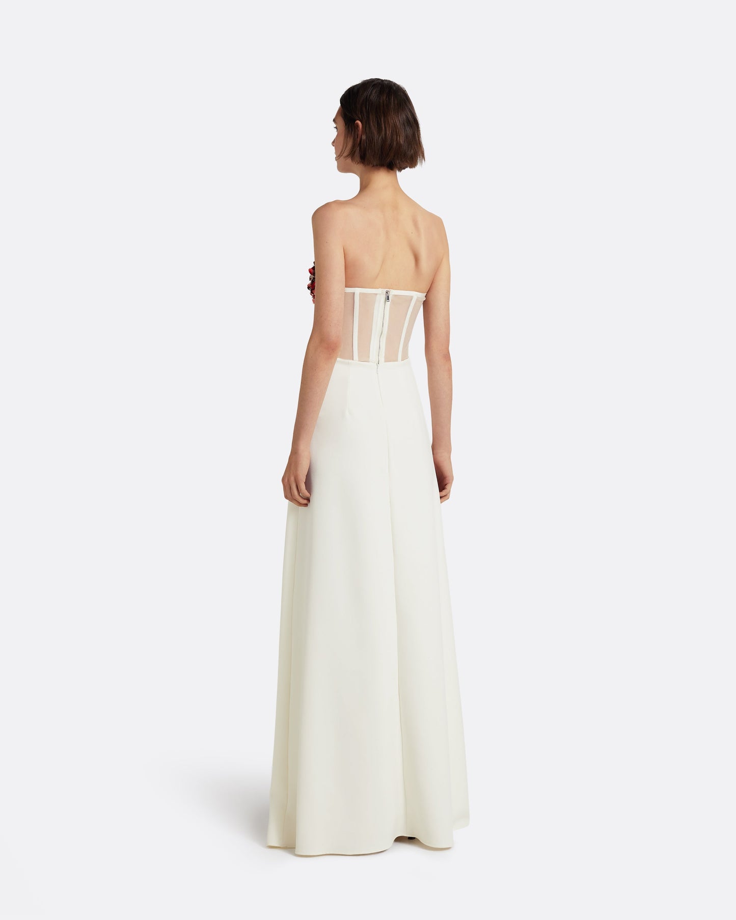 Siena Long Dress in Ivory with Multi-pinks