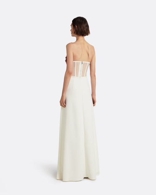 Siena Long Dress in Ivory with Multi-pinks