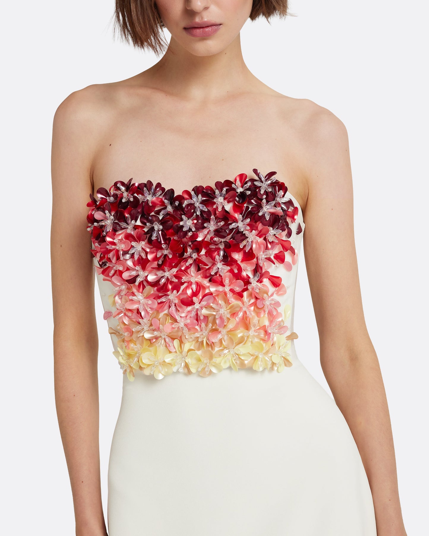 Siena Long Dress in Ivory with Multi-pinks