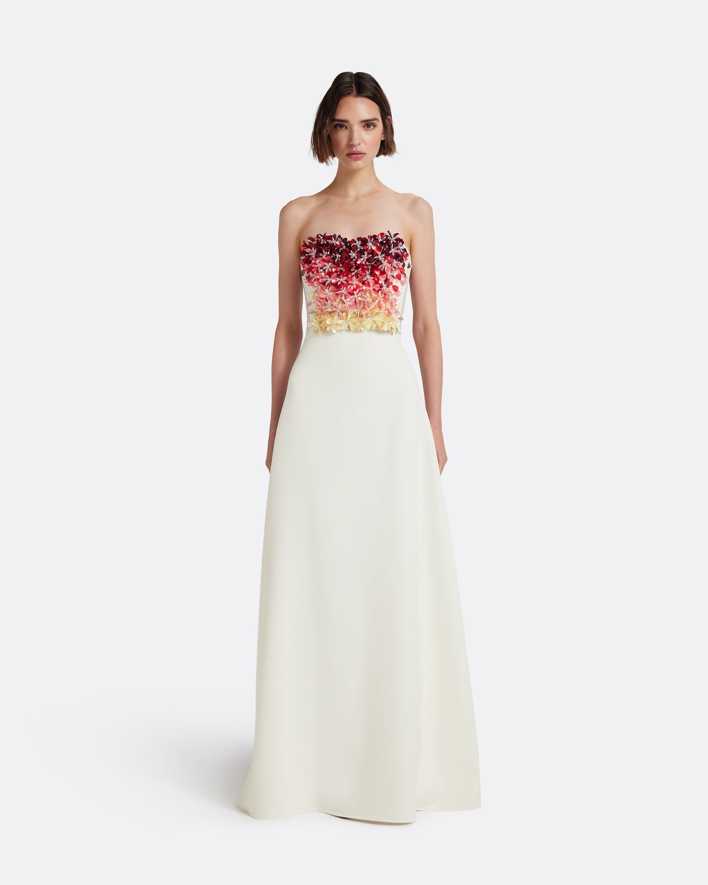 Siena Long Dress in Ivory with Multi-pinks