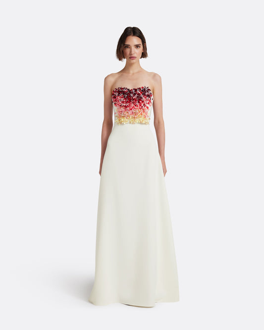 Siena Long Dress in Ivory with Multi-pinks