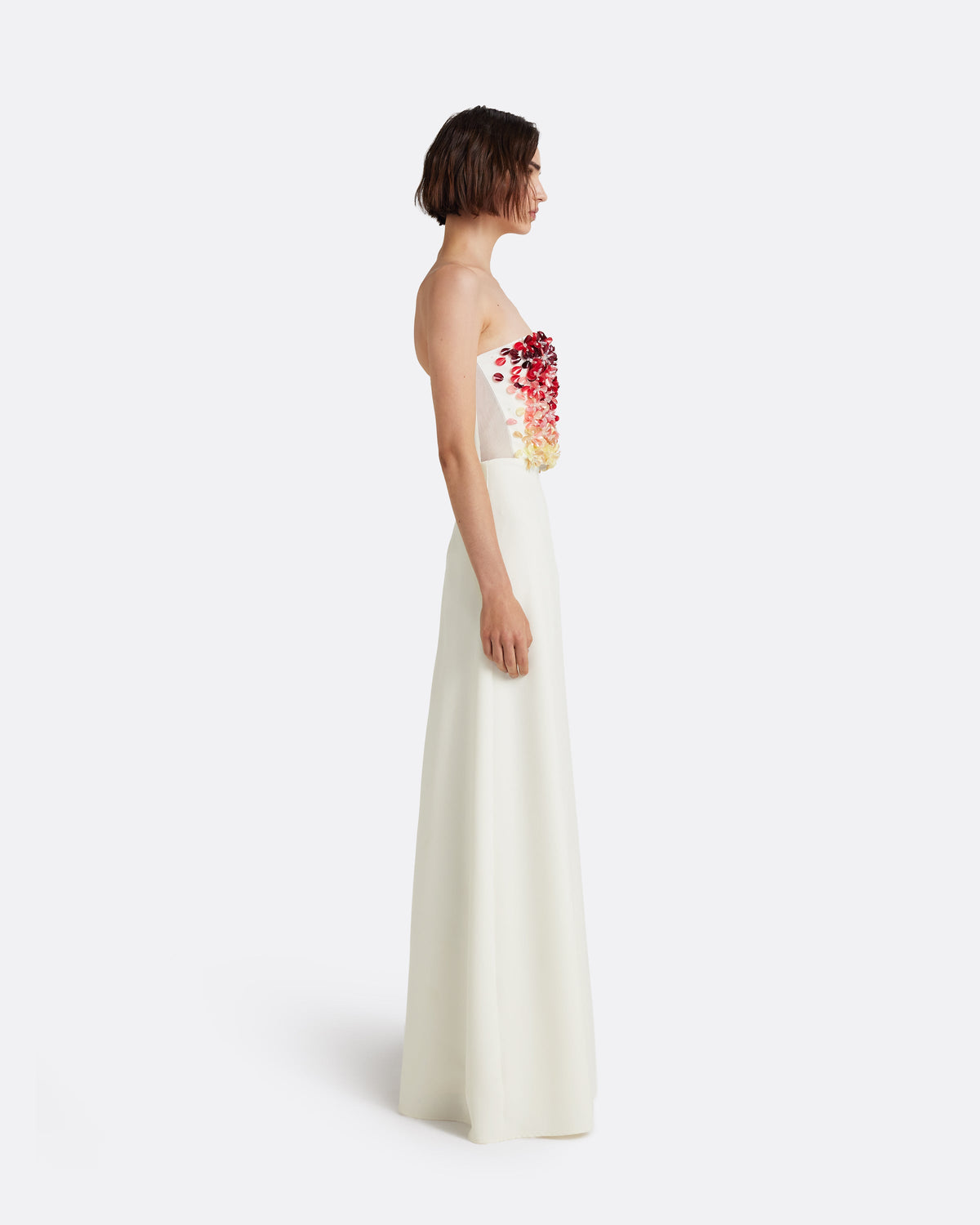 Siena Long Dress in Ivory with Multi-pinks
