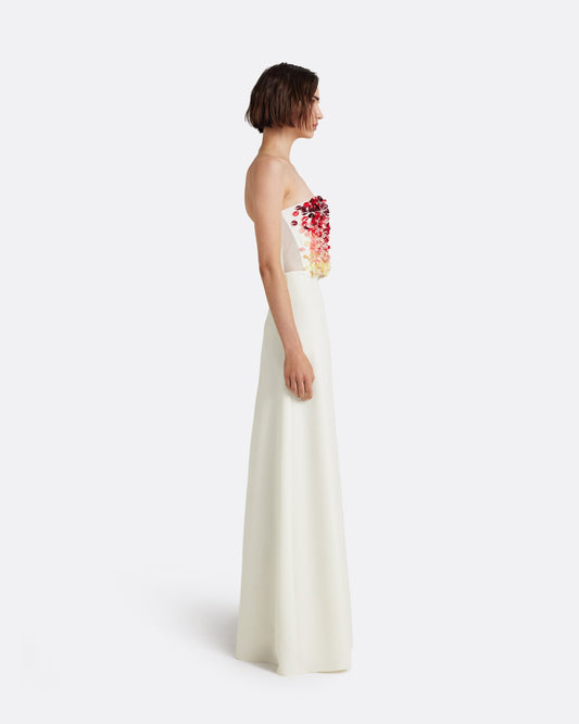 Siena Long Dress in Ivory with Multi-pinks