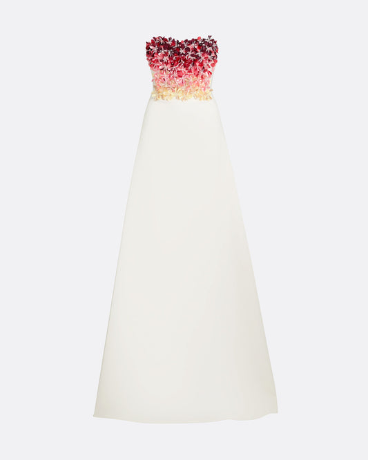 Siena Long Dress in Ivory with Multi-pinks