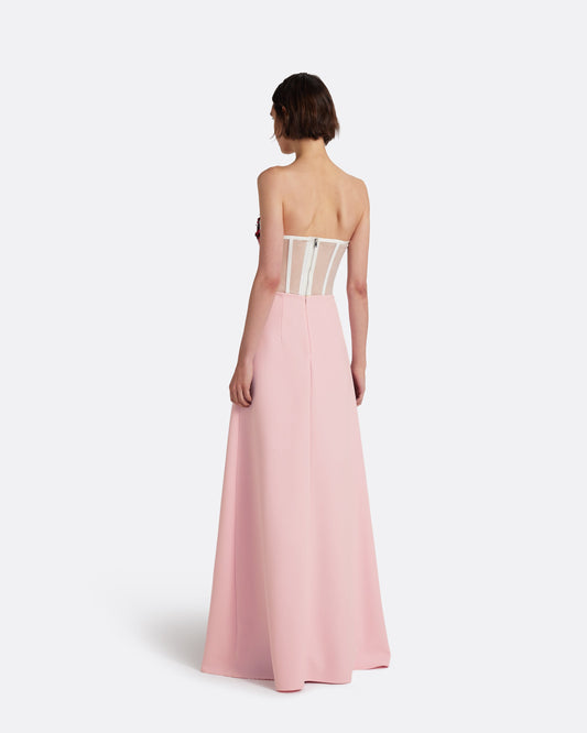 Siena Long Dress in Lychee with Pink Embroidery
