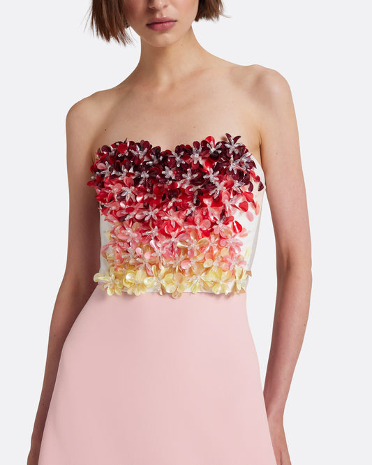 Siena Long Dress in Lychee with Pink Embroidery