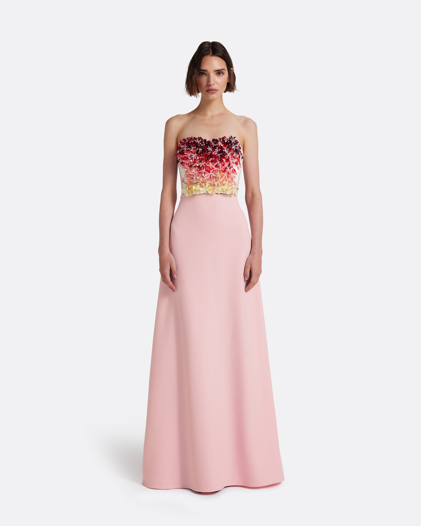 Siena Long Dress in Lychee with Pink Embroidery