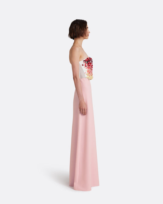 Siena Long Dress in Lychee with Pink Embroidery