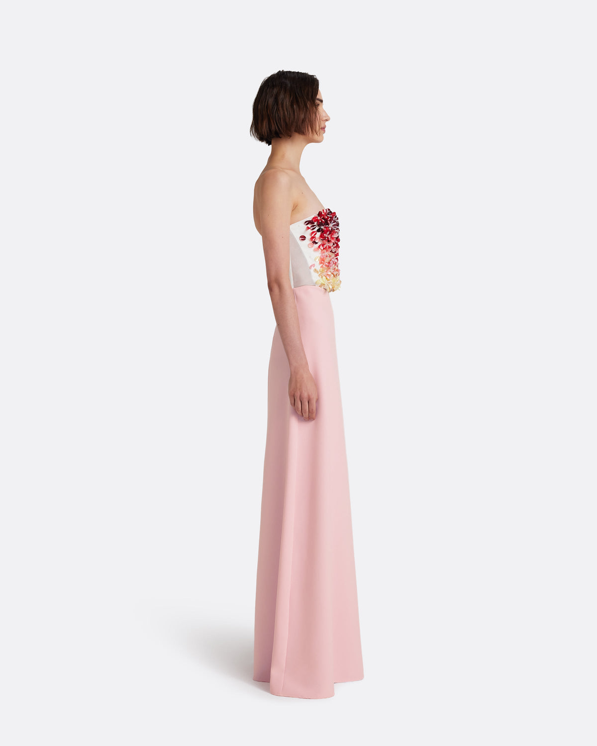 Siena Long Dress in Lychee with Pink Embroidery