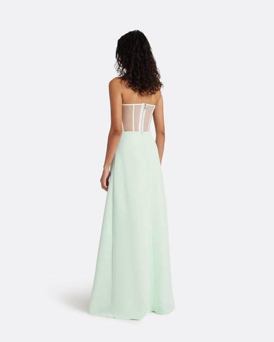 Siena Long Dress in Sea Glass with Blue Embroidery
