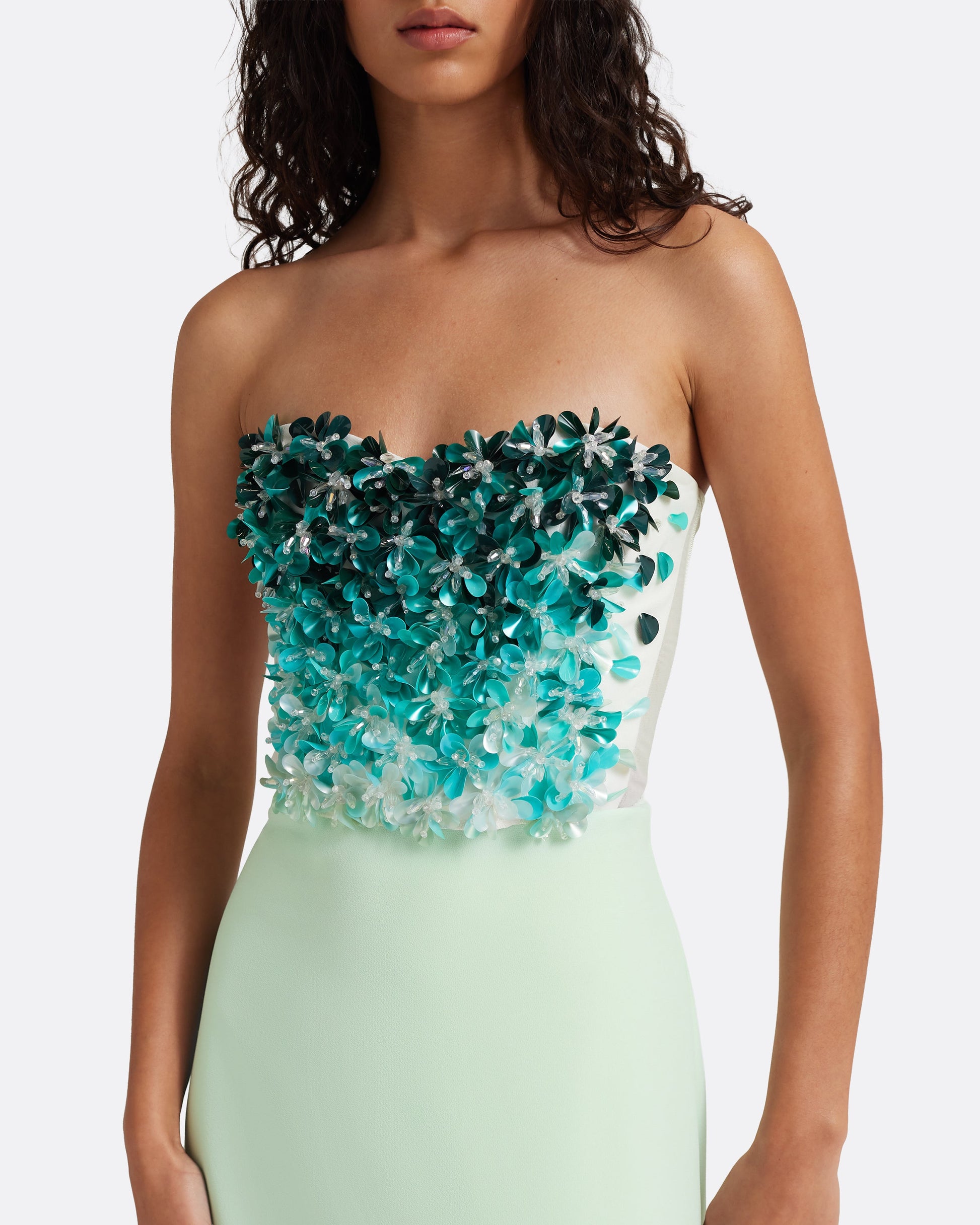Siena Long Dress in Sea Glass with Blue Embroidery FR40 - US8