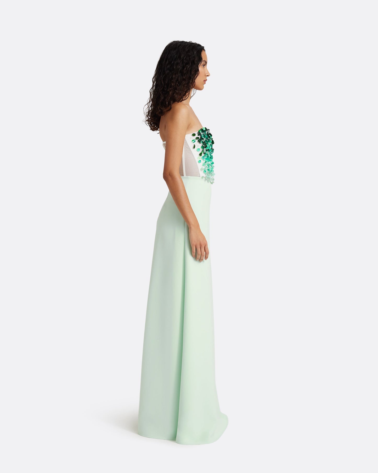 Siena Long Dress in Sea Glass with Blue Embroidery