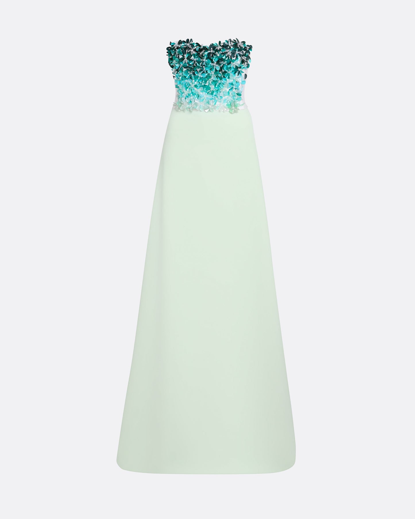 Siena Long Dress in Sea Glass with Blue Embroidery