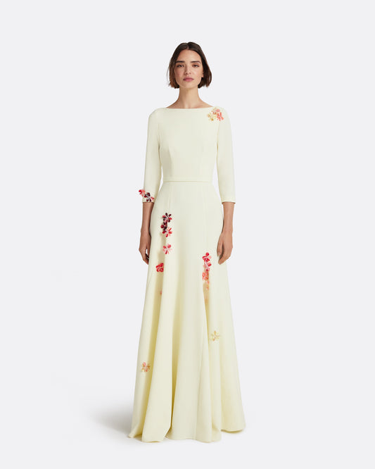 Emilia Long Dress in Sorbet with Pink Embroidery