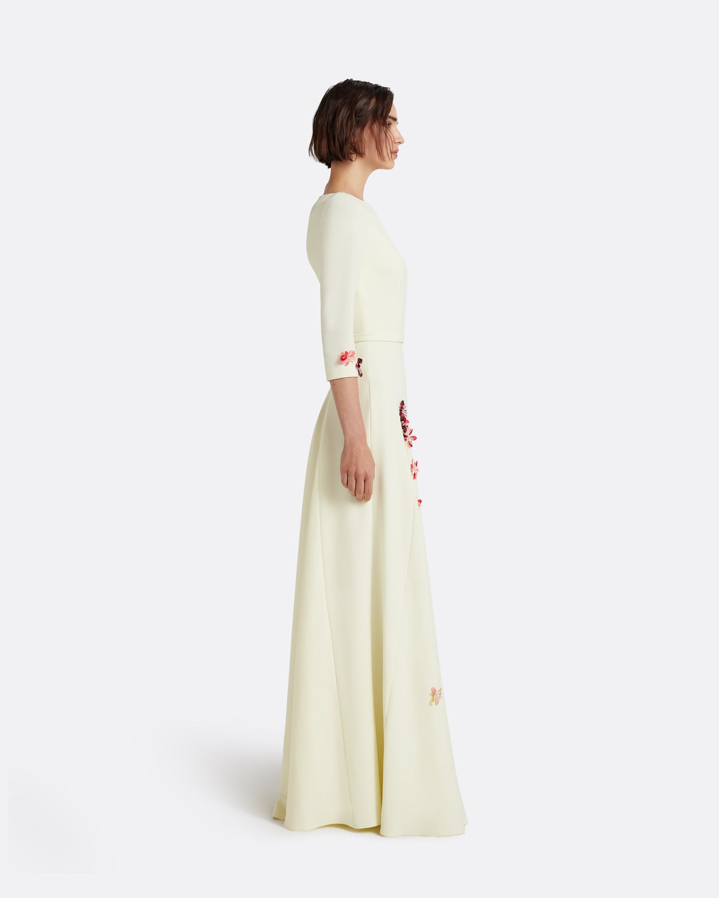 Emilia Long Dress in Sorbet with Pink Embroidery