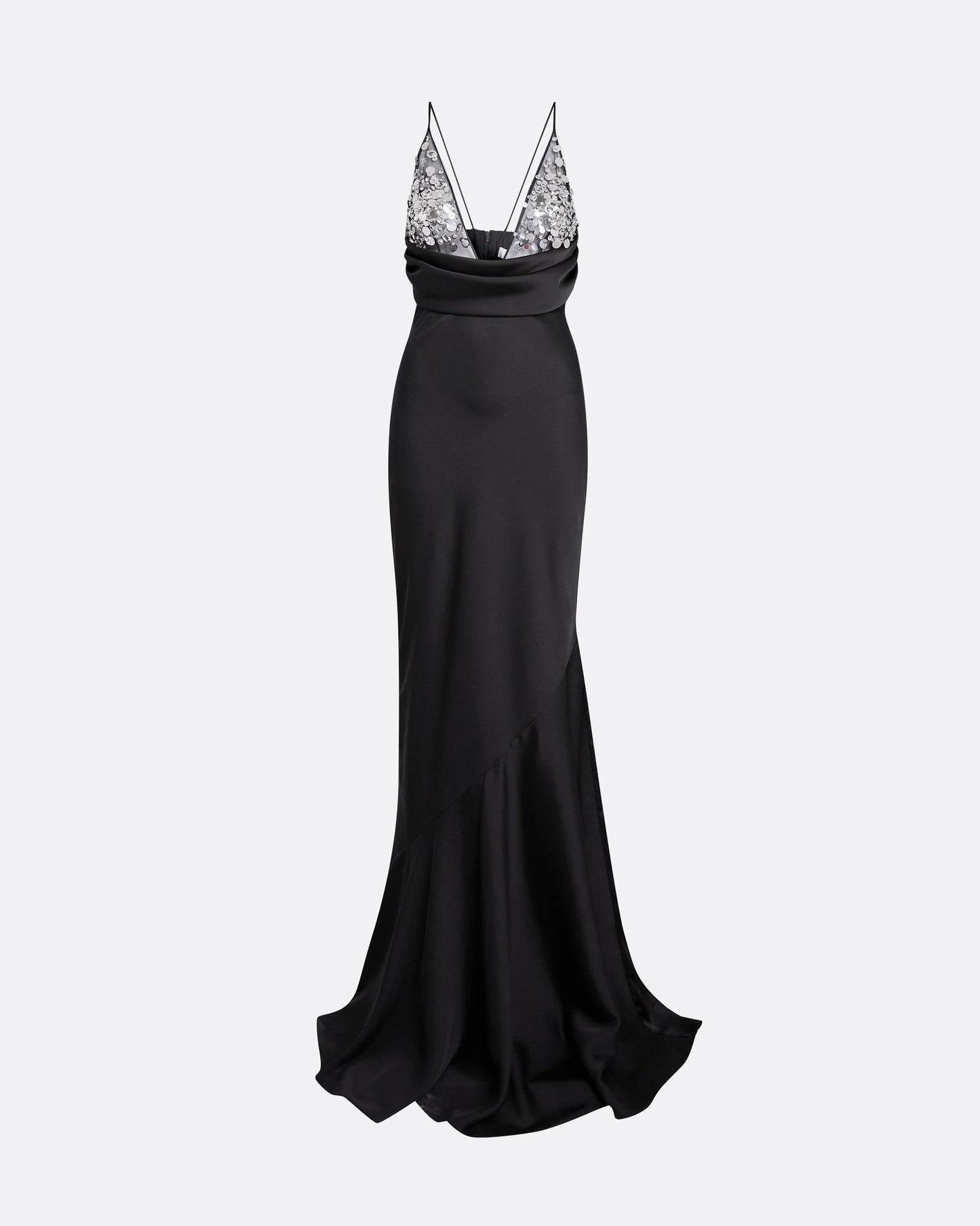 Asia Long Dress in Black with Crystal Embroidery