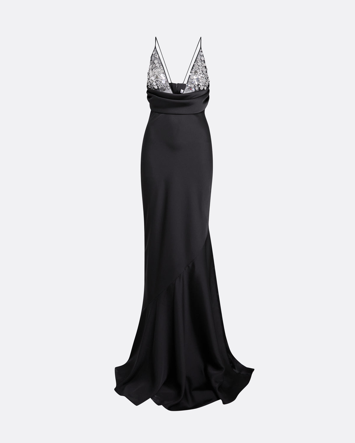 Asia Long Dress in Black with Crystal Embroidery