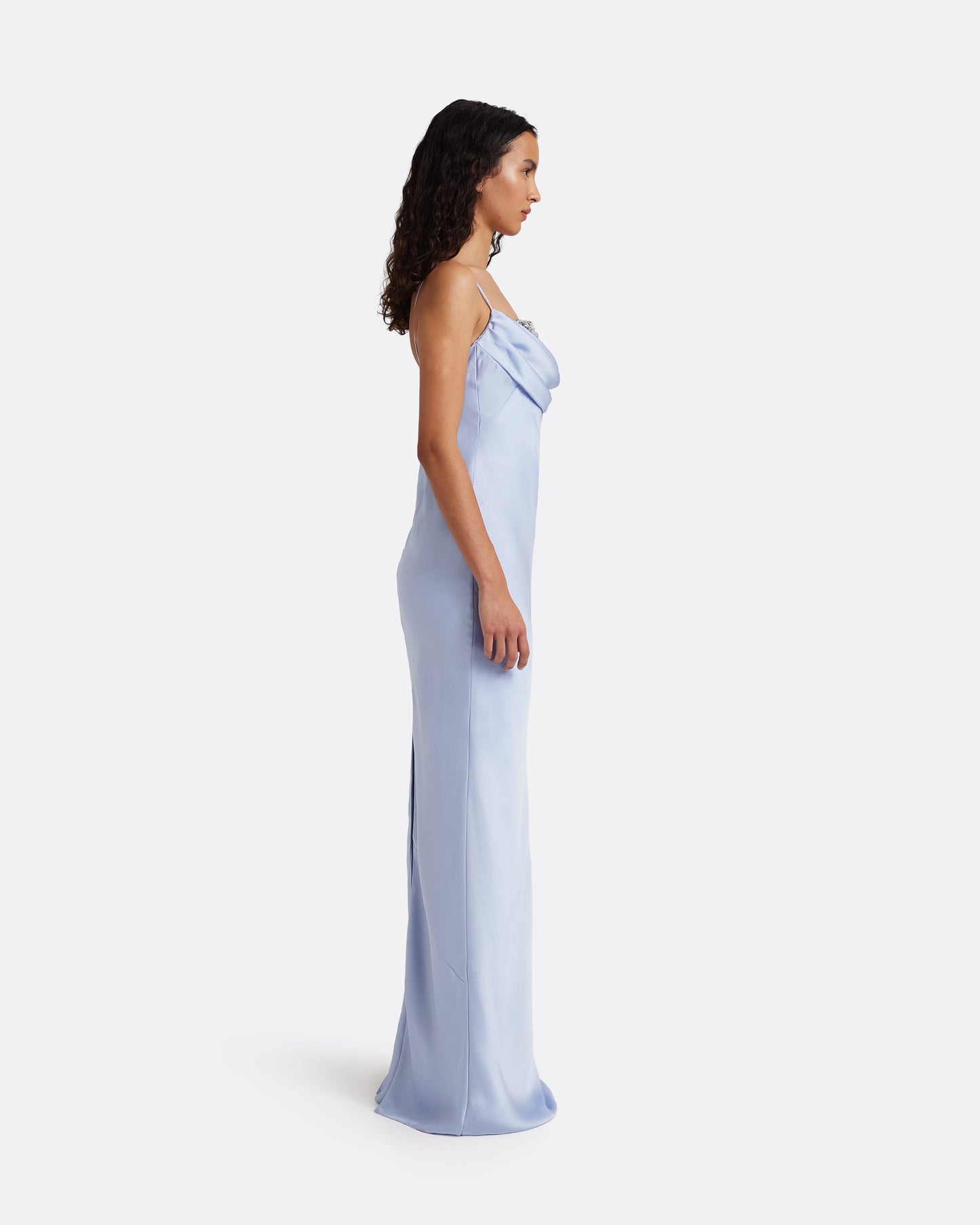 Jules Long Dress in Soft Sky with Crystal Embellishment