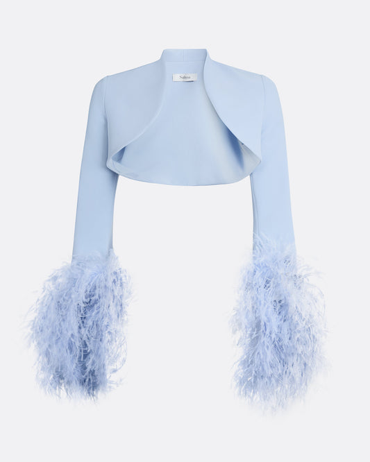 Elise Harness in Soft Sky with Feathers