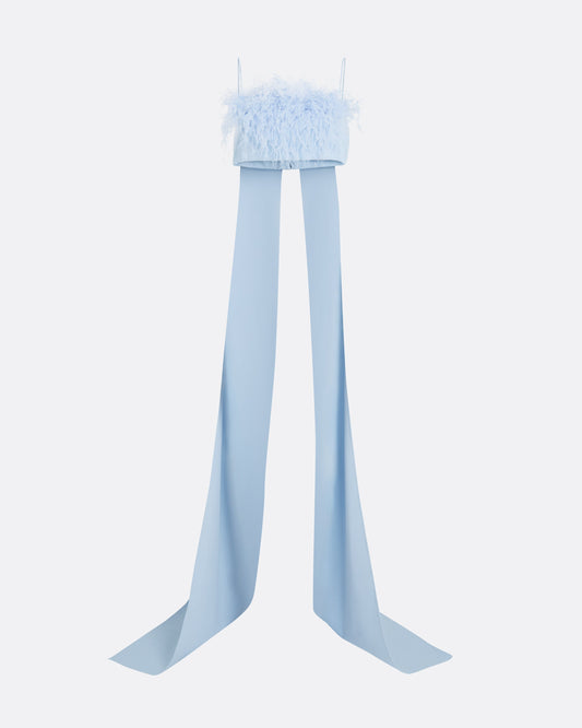 Krista Harness in Soft Sky with Feathers
