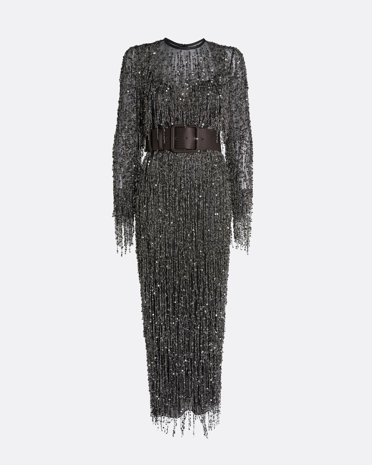 Lyran Midi Dress in Peat Brown on Black with Gunmetal