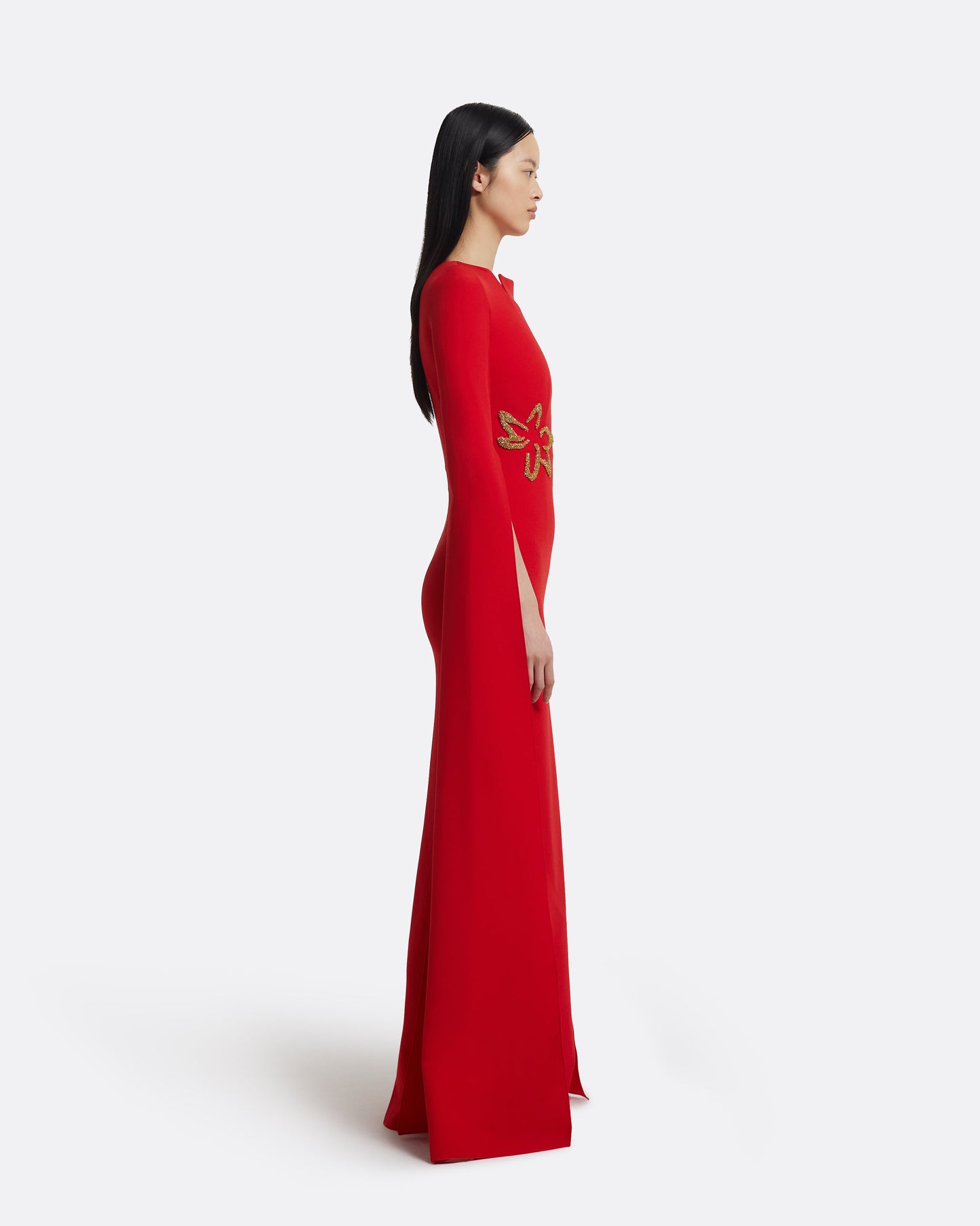 Talin Embroidered Cherry Red Long Dress