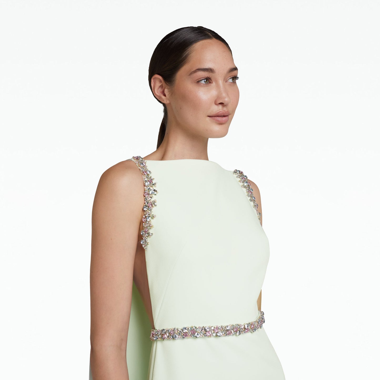 Ginevra Spearmint Long Dress With Embroidered Belt