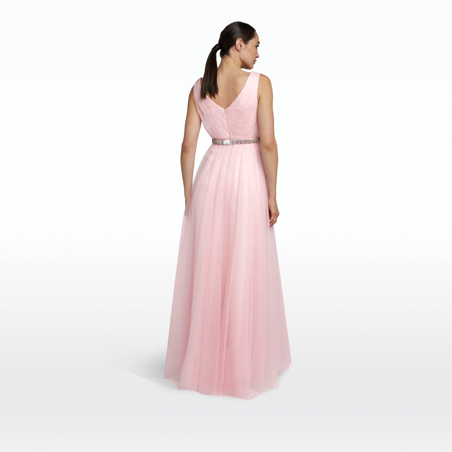 Enrica Barely Pink Long Dress With embroidered Belt
