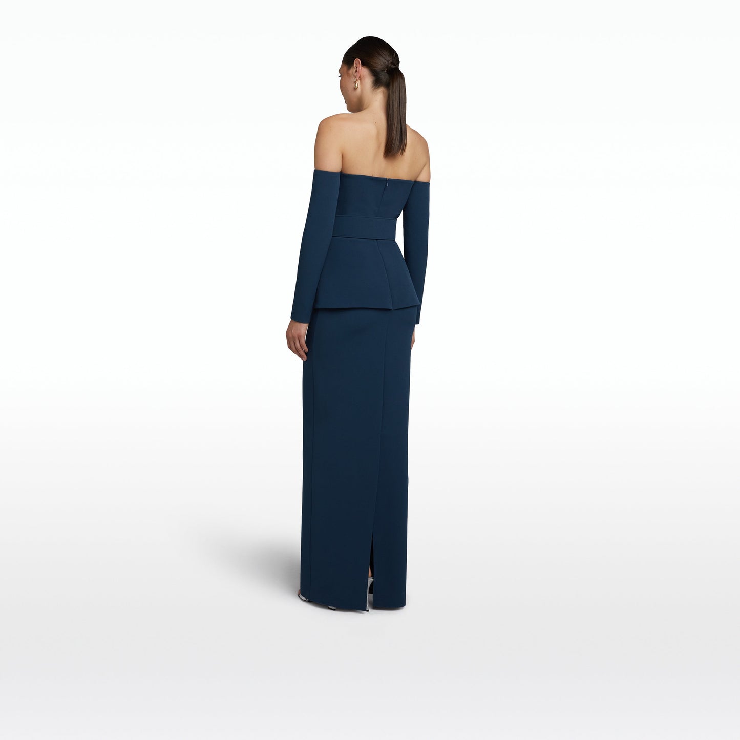 Giuliana Ink Blue Long Dress With Belt