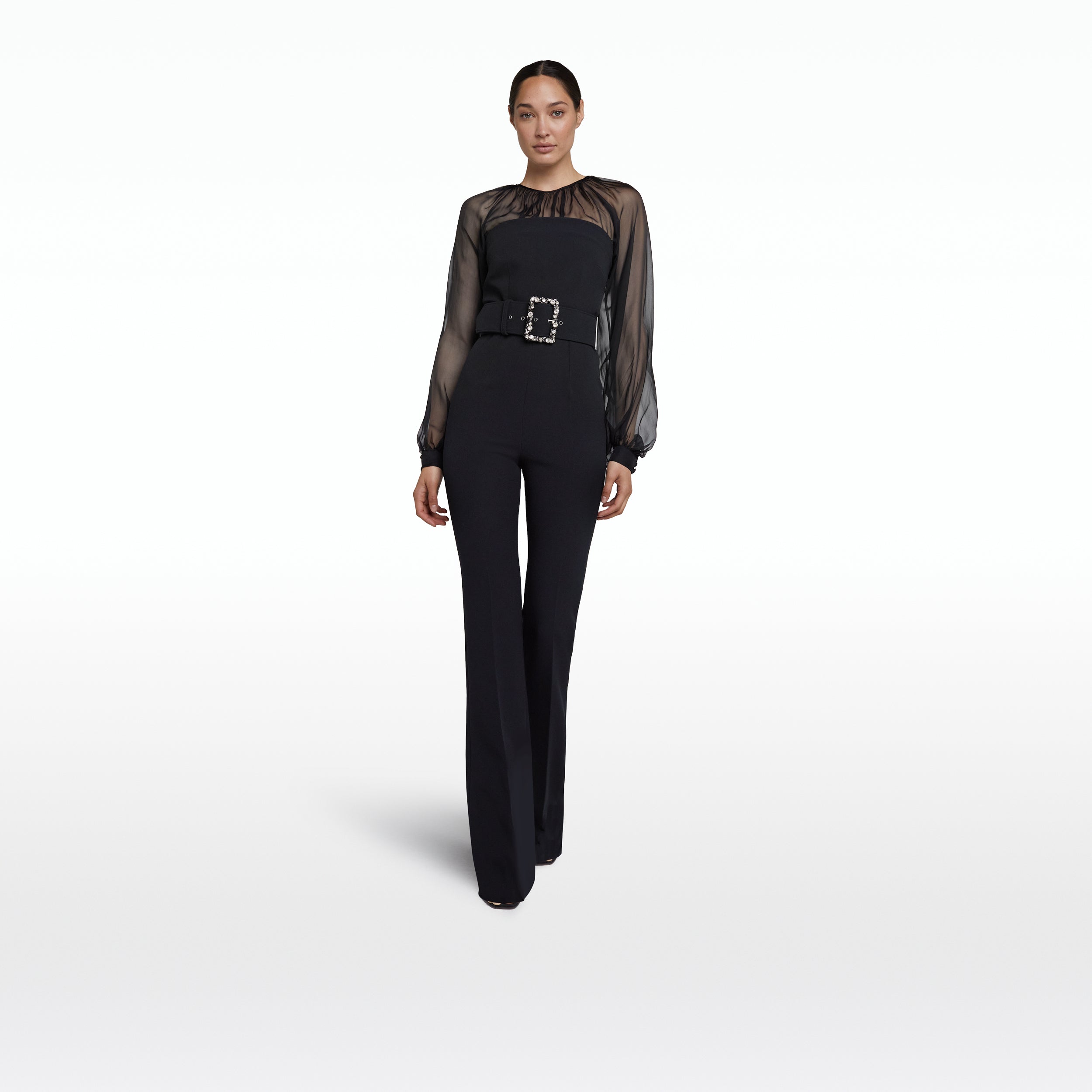 Aternia Black Jumpsuit With Embroidered Buckle Belt