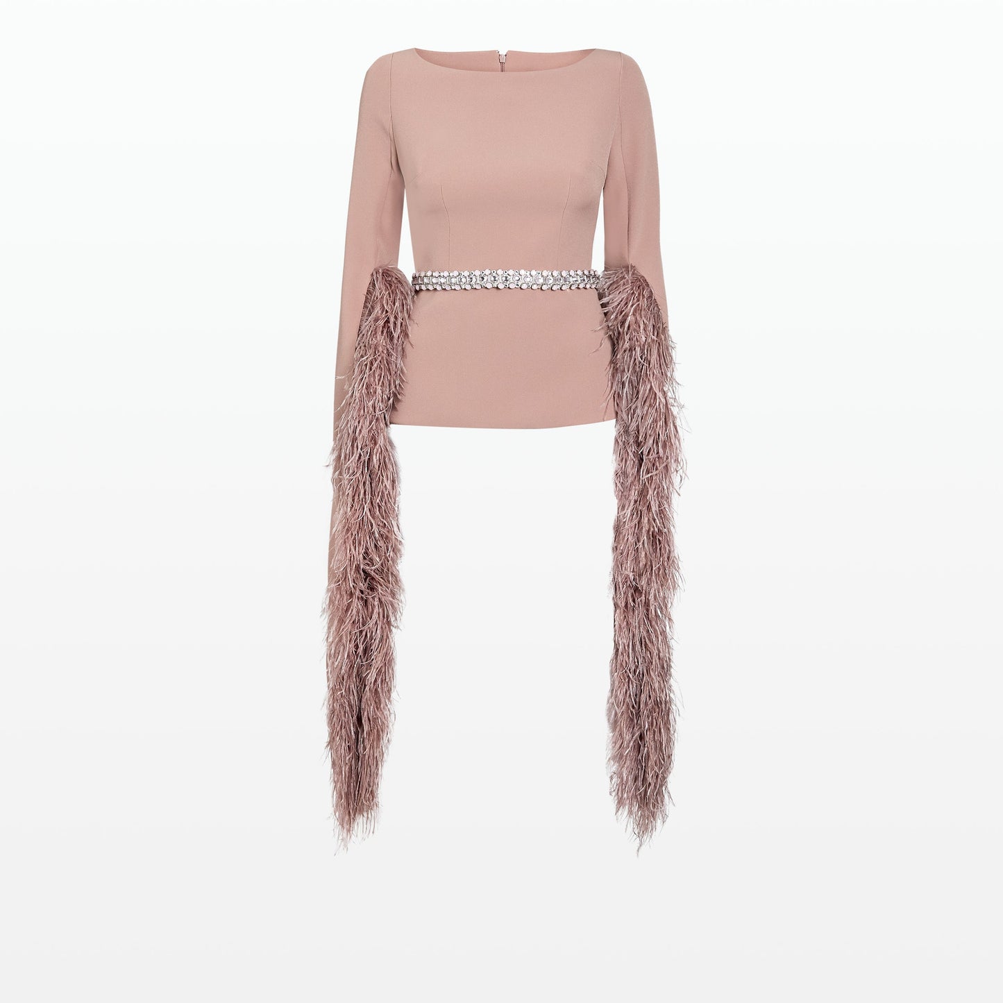Tavia Dusty Pink Feather-Trimmed Top