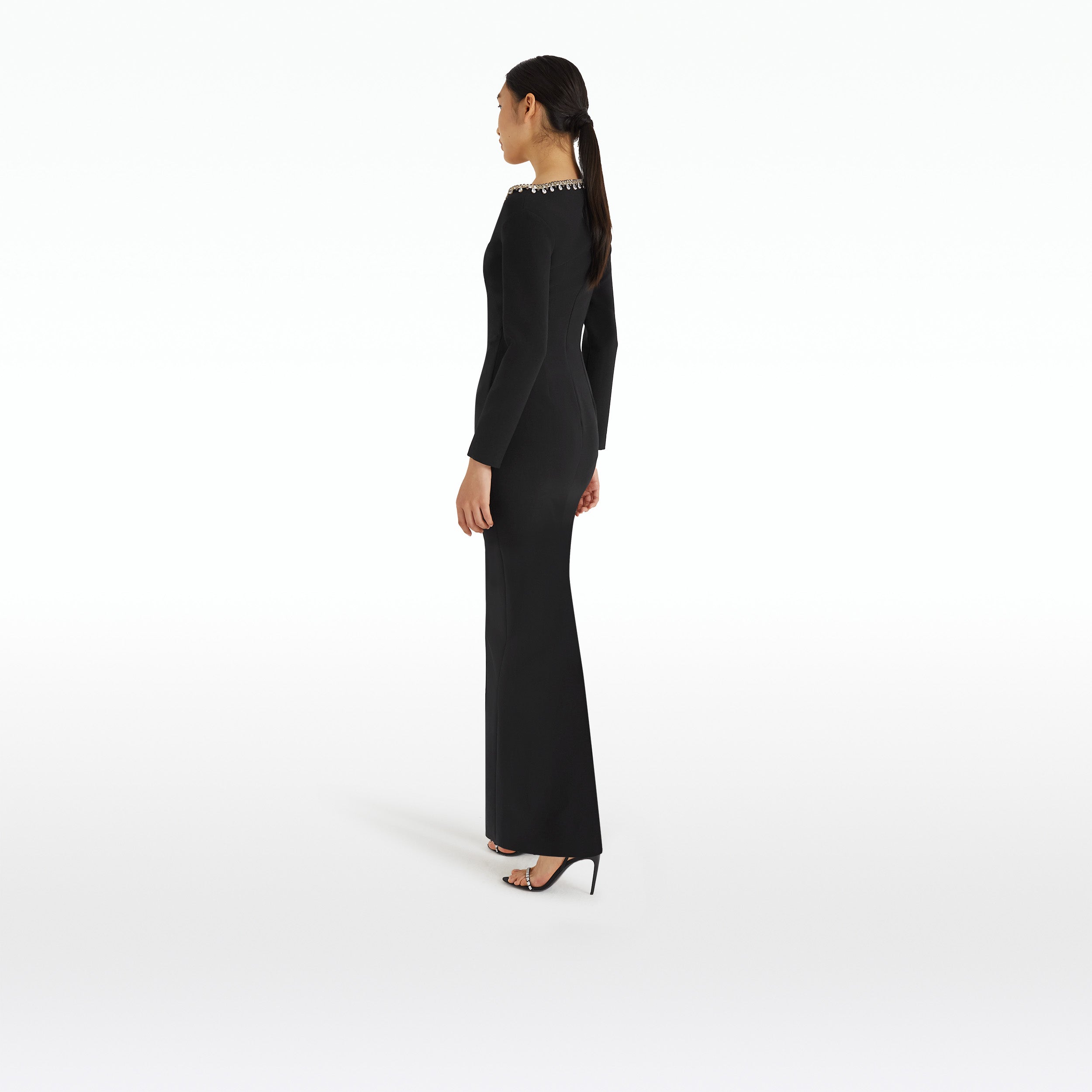Oralie Black Feather-Trimmed Midi Dress – Maison Safiyaa USA
