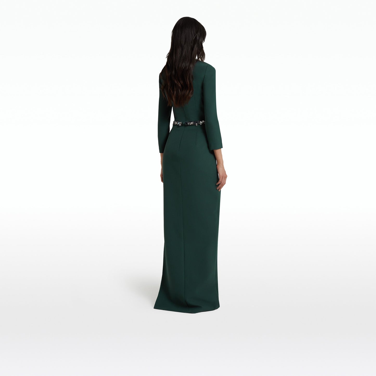 Mahir Darkest Spruce Long Dress With Embroidered Belt