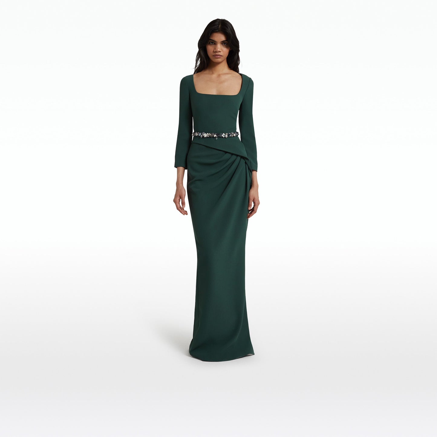 Mahir Darkest Spruce Long Dress With Embroidered Belt