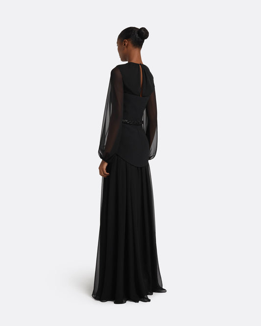 Finley Long Dress in Black & Embellished Belt