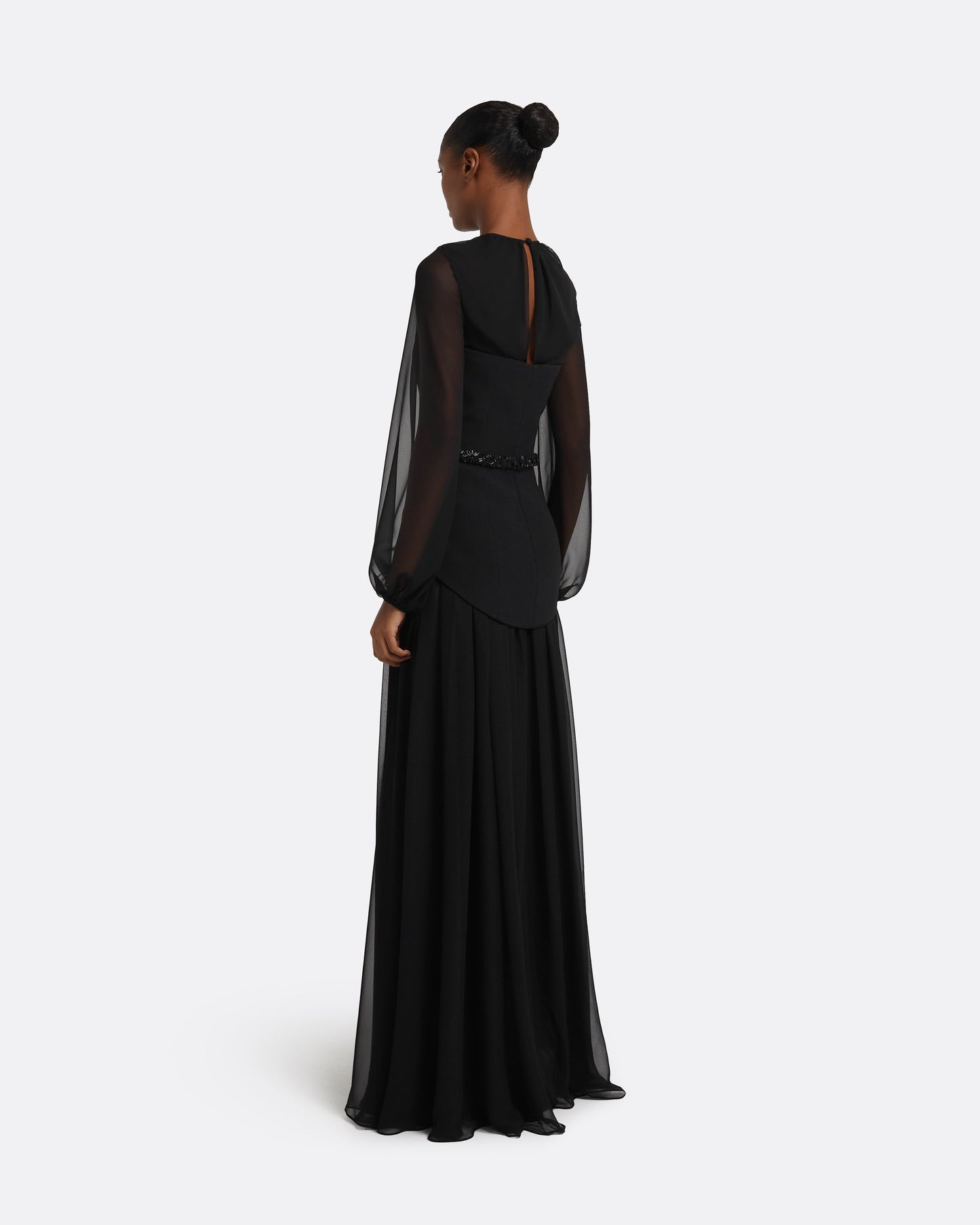 Finley Long Dress in Black & Embellished Belt