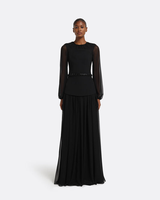 Finley Long Dress in Black & Embellished Belt
